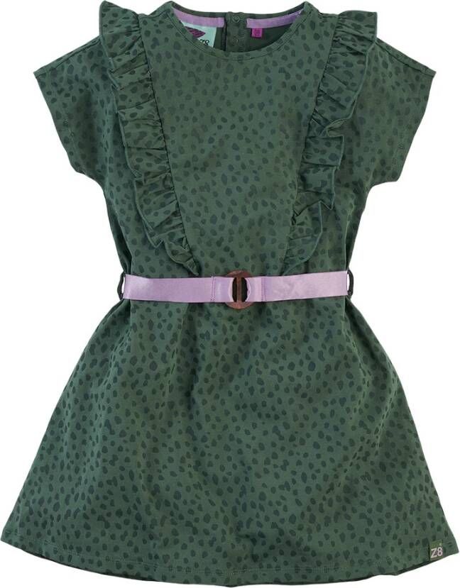 Z8 jurk Semma met stippen en ruches donkergroen