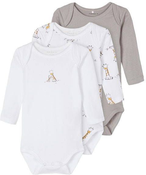 NAME IT BABY newborn baby romper NBNBODY set van 3 wit/grijs melange/geel