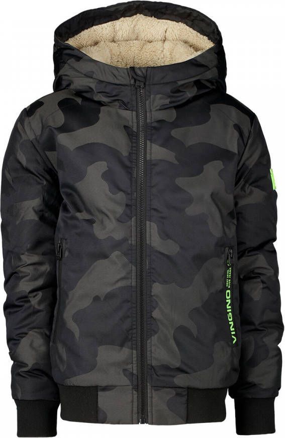 Vingino winterjas Tasmon met camouflageprint donkergroen/olijfgroen