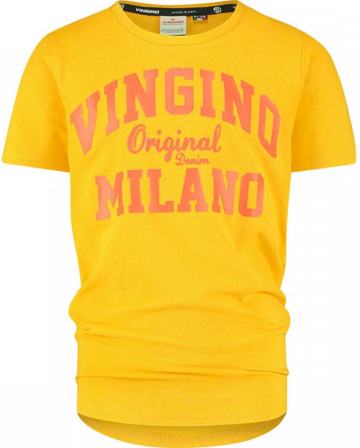 Vingino Essentials T shirt met logo met biologisch katoen goudgeel/oranje
