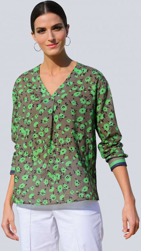alba moda Blouse met brede manchet Kaki/Groen