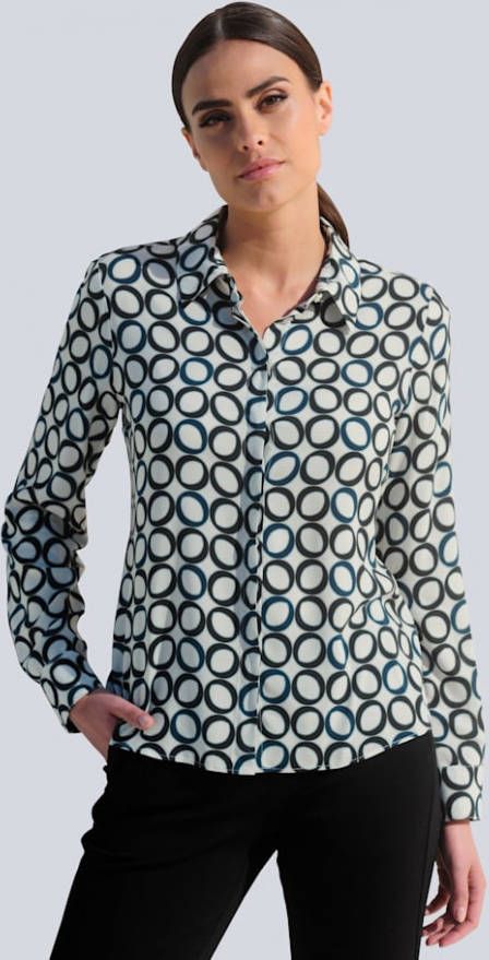 alba moda Blouse met overhemdkraag Offwhite/Zwart