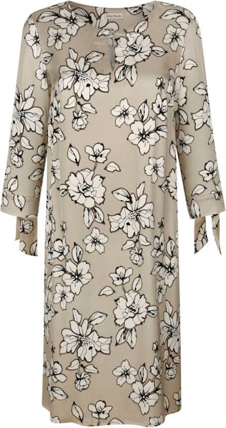 alba moda Jurk met bindbandje aan de mouwen Grijs/Offwhite