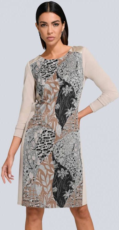 alba moda Jurk met bloemenprint Bruin/Grijs/Zwart