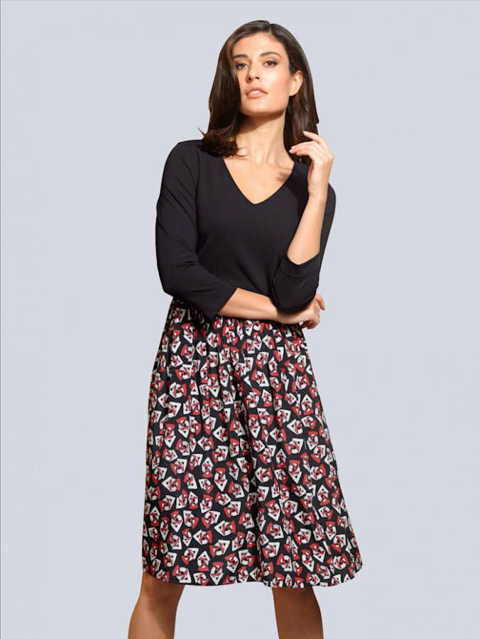 alba moda Jurk met jersey lijfje Zwart/Rood/Offwhite