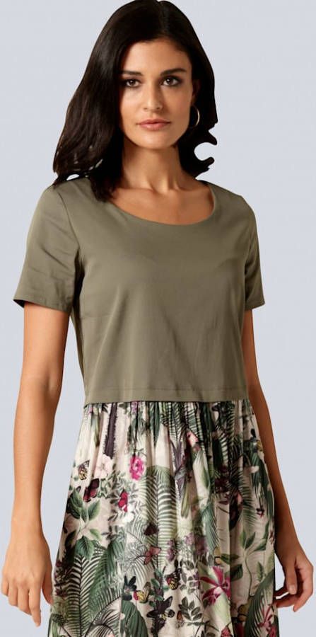 alba moda Jurk van een materialenmix Kaki/Rood