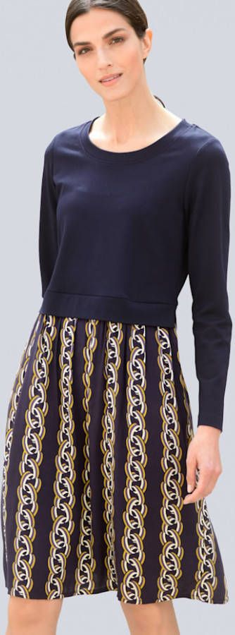 alba moda Jurk van een materialenmix Marine/Mosterdgeel/Offwhite