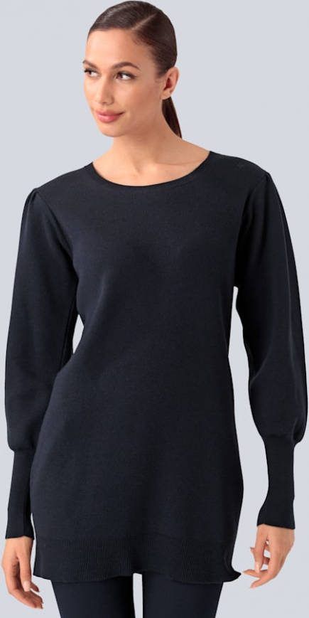 alba moda Lange trui met vrouwelijke pofmouwen Marine