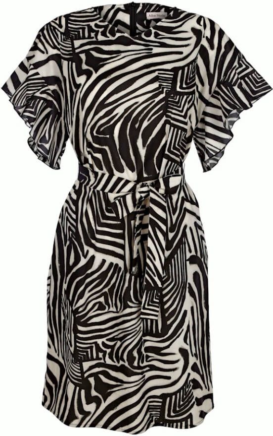 alba moda Midi jurk met overhemdkraag Crème/wit/Zwart