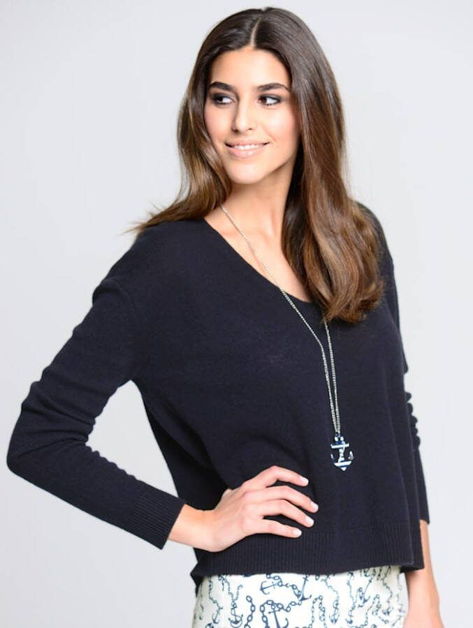 alba moda Oversized trui van kasjmier met V hals Marine