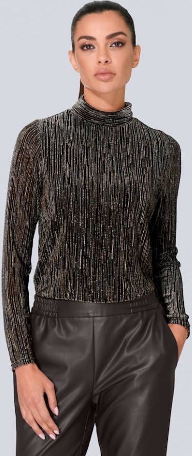 alba moda Shirt met effectgaren Zwart/Goudkleur