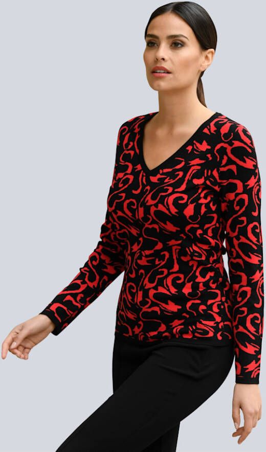 alba moda Trui met bloemendessin Rood/Zwart