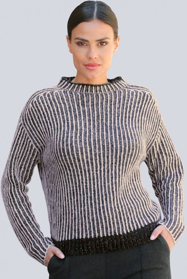 alba moda Trui met modieus streepdessin Antraciet/Roze
