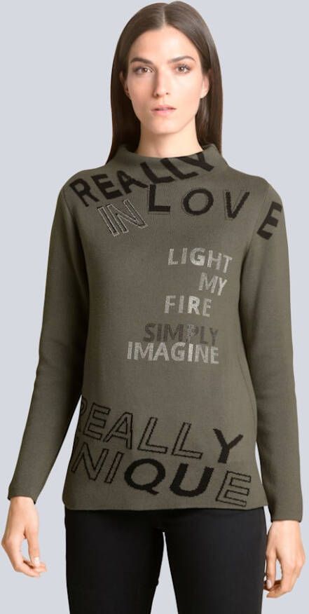 alba moda Trui met trendy opstaande kraag Kaki/Zwart/Steen