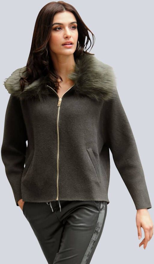 alba moda Vest met kraag van imitatiebont Kaki