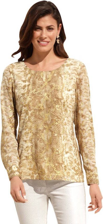 AMY VERMONT Blouse met snakeprint allover Beige/Goudkleur