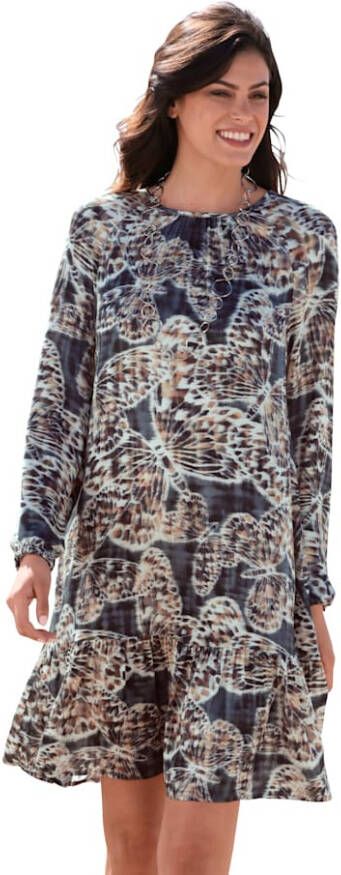 AMY VERMONT Jurk met abstracte vlinderprint Grijs/Beige