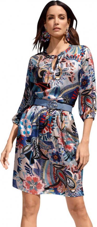 AMY VERMONT Jurk met fraai grafisch patroon Lichtblauw/Rood