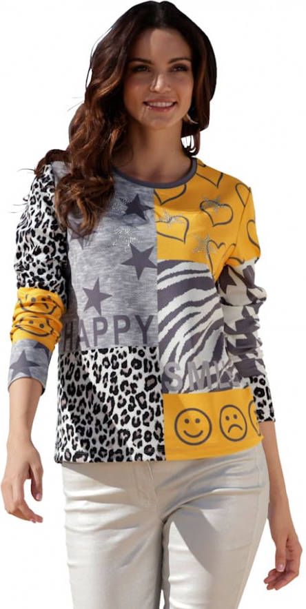 AMY VERMONT Shirt met ronde hals Grijs/Geel