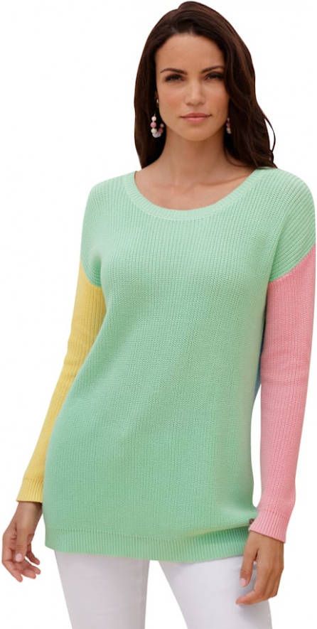 AMY VERMONT Trui met contrasterende details Groen/Geel/Roze