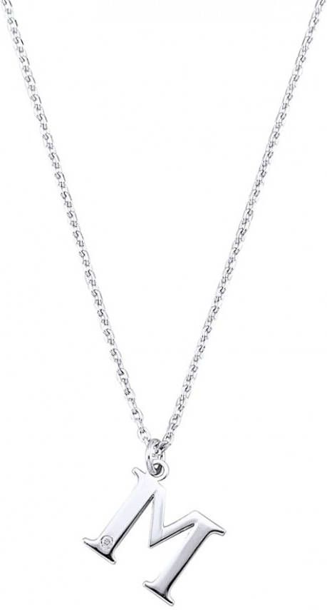 KLiNGEL Collier Letter M met diamant Zilverkleur