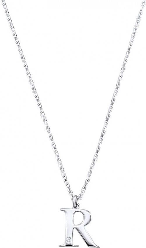 KLiNGEL Collier Letter R met diamant Zilverkleur