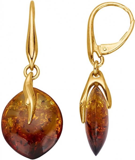 KLiNGEL Oorbellen met barnsteen, van echt zilver Goudkleur