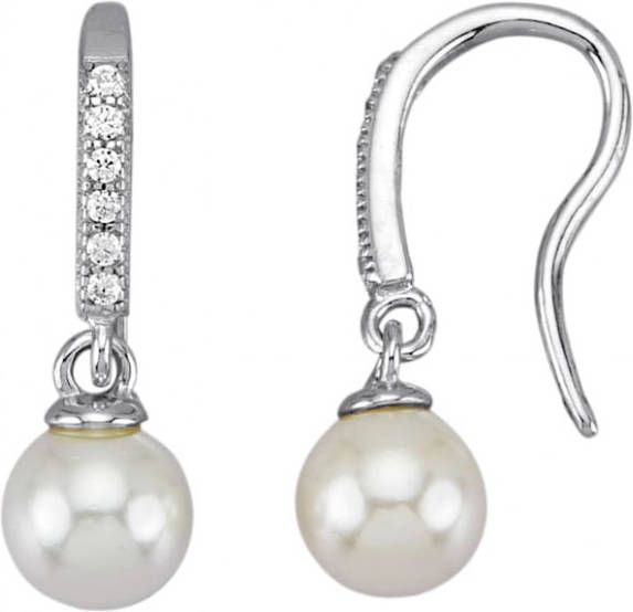 KLiNGEL Oorbellen met synth. parels en zirkonia's, van echt zilver Zilverkleur