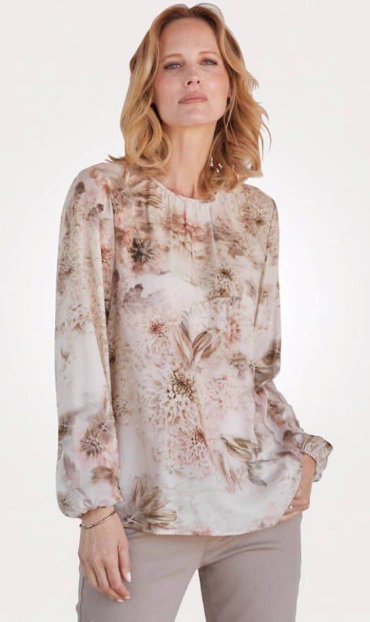 MONA Blouse met bloemenprint Ecru/Roze