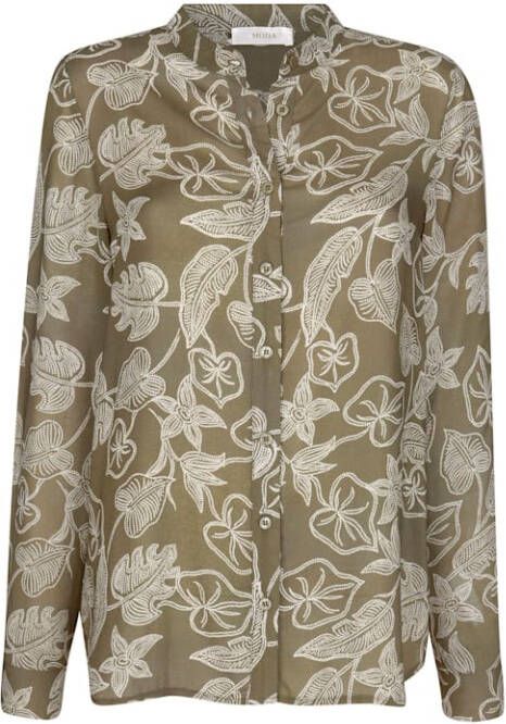 MONA Blouse met bloemenprint Kaki/Ecru