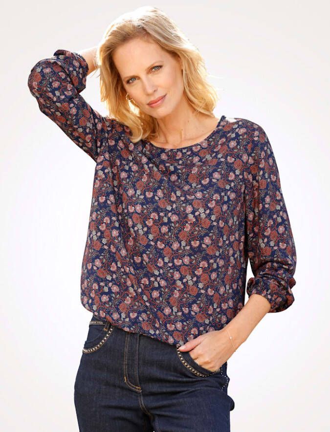 MONA Blouse met bloemenprint Marine/Terracotta