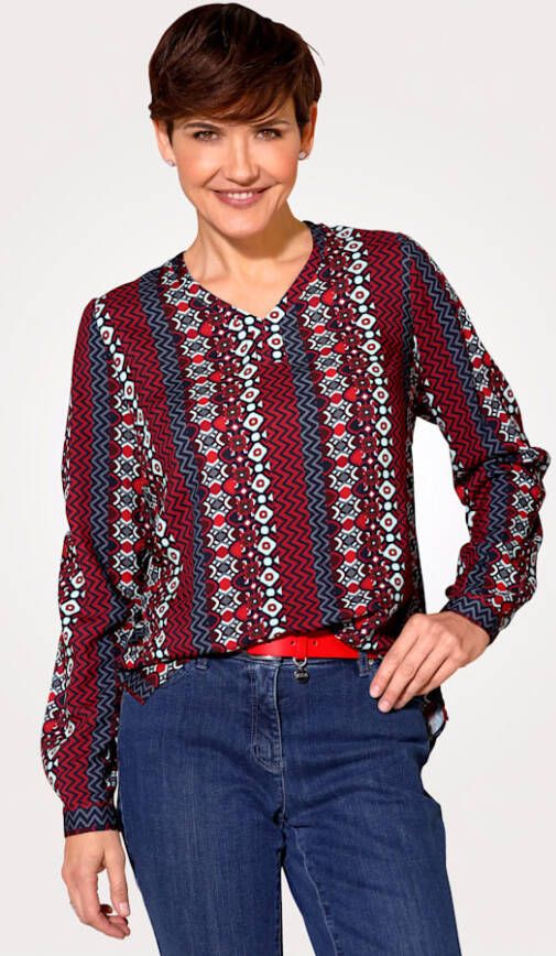MONA Blouse met grafische print Rood/Grijs