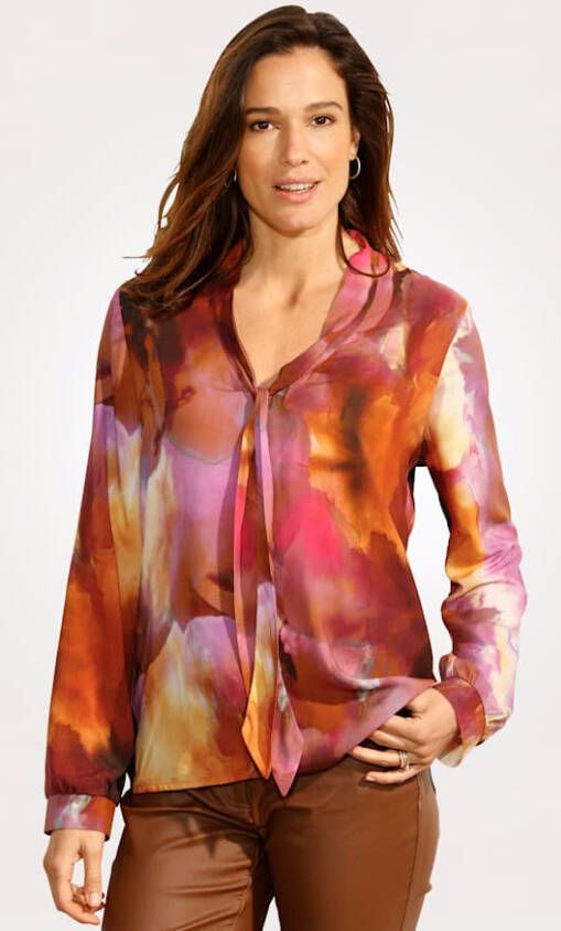 MONA Blouse met harmonieus gekleurd batikdessin Pink/Terracotta