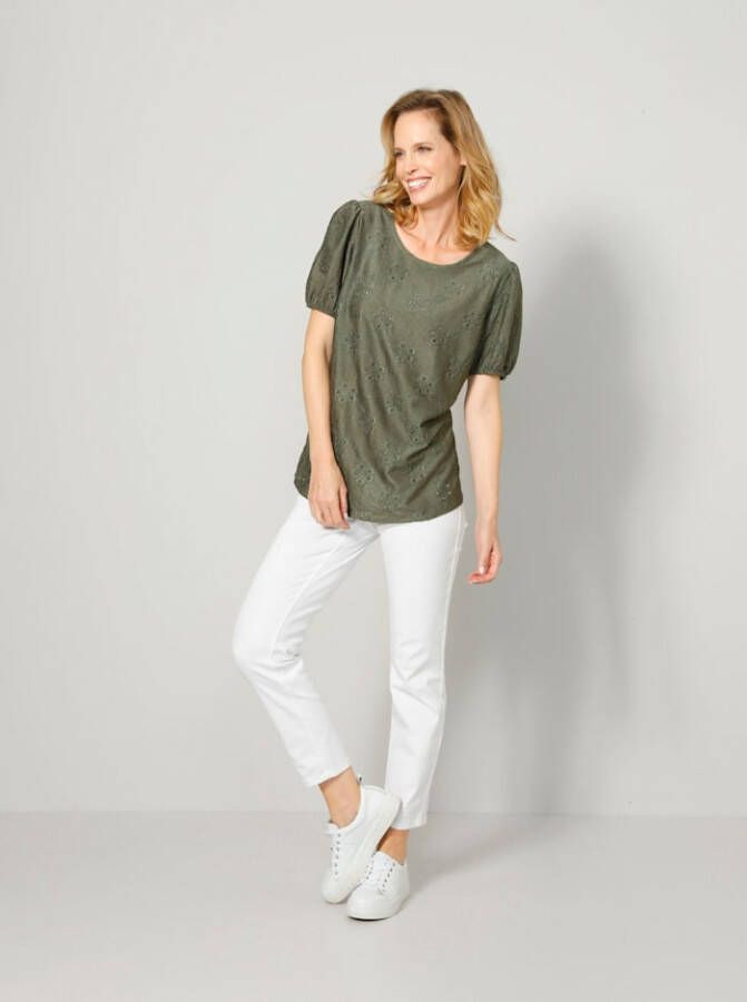 MONA Blouse van kant Olijf