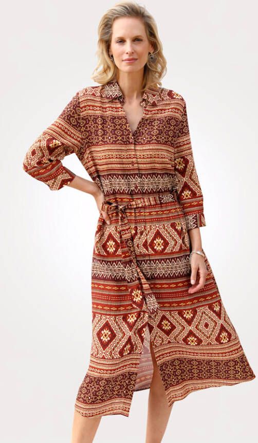 MONA Jurk met etnoprint Terracotta