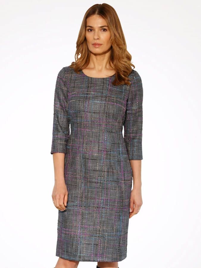 MONA Kokerjurk in bouclélook Grijs/Multicolor