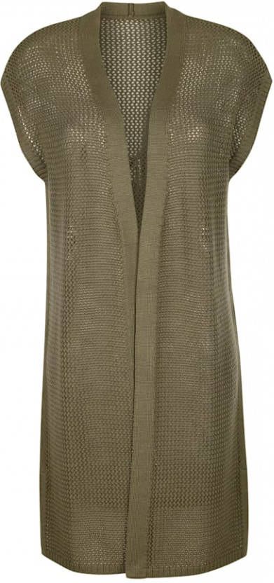 MONA Mouwloos vest met ajourpatroon Kaki