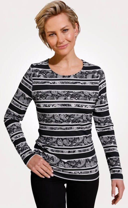 MONA Shirt met dessinmix Zwart/Wit/Grijs