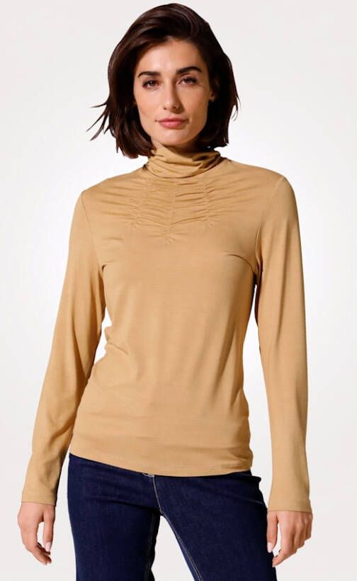 MONA Shirt met geplooide opstaande kraag Camel