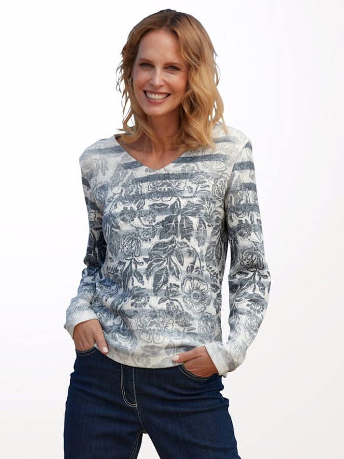 MONA Trui met glansgareneffect Ecru/Blauw