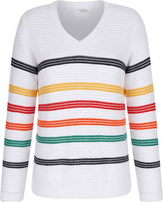 MONA Trui met ingebreid streepdessin Wit/Geel/Oranje