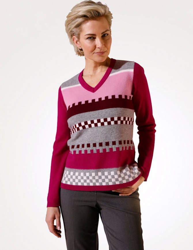 MONA Trui met kasjmier Berry/Grijs/Roze