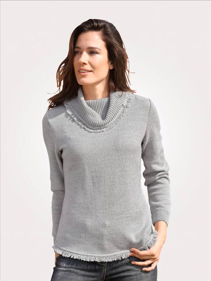 MONA Trui met trendy sierfranjes Grijs
