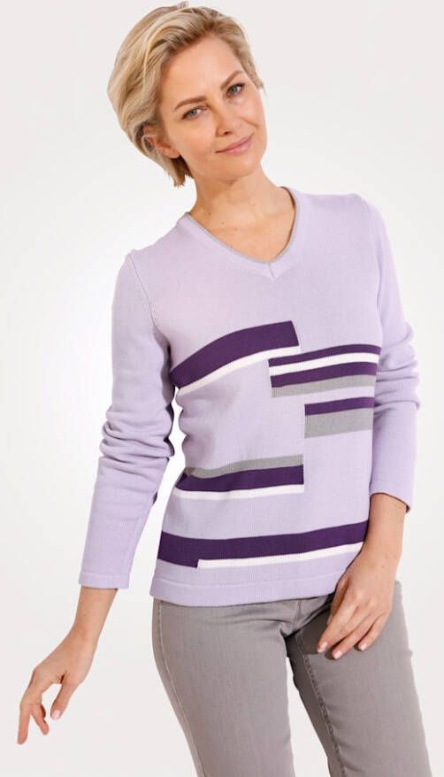 MONA Trui van Pima katoen Paars/Violet/Grijs