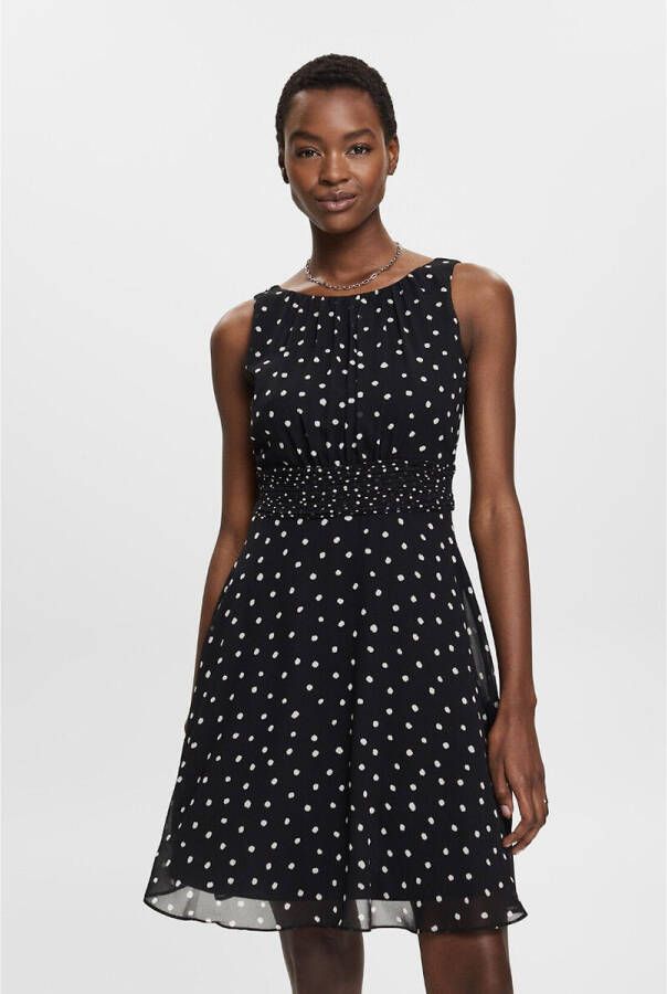 ESPRIT Women Collection A lijn jurk van gerecycled polyester zwart/wit
