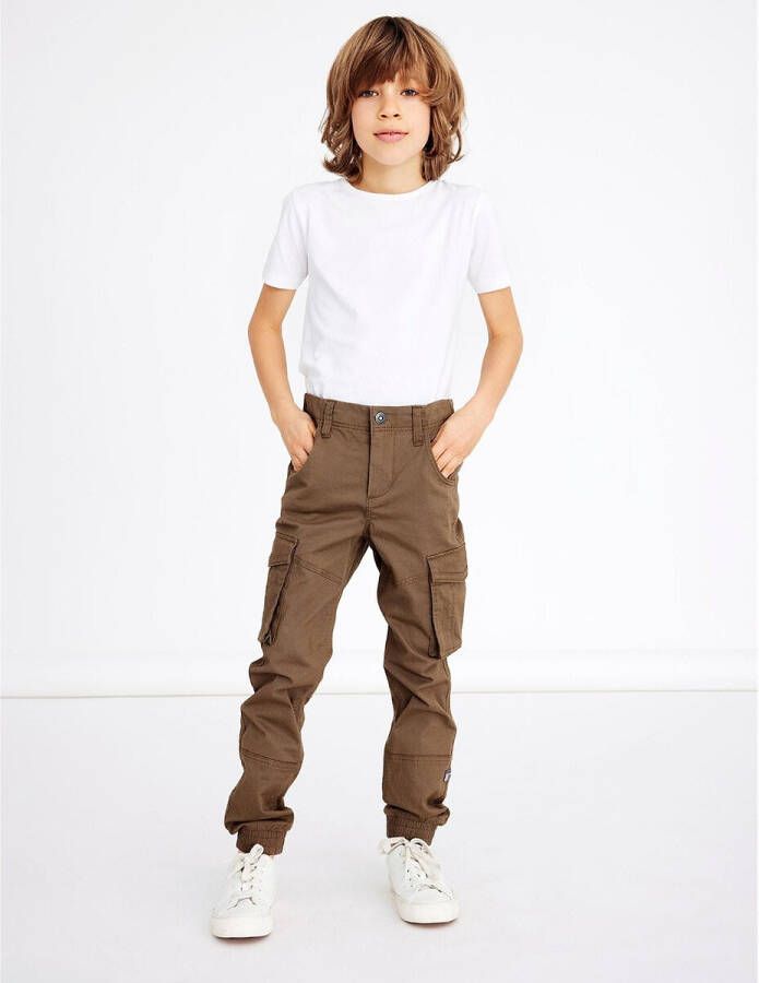 name it ! Jongens Lange Broek Maat 152 Legergroen Katoen/elasthan