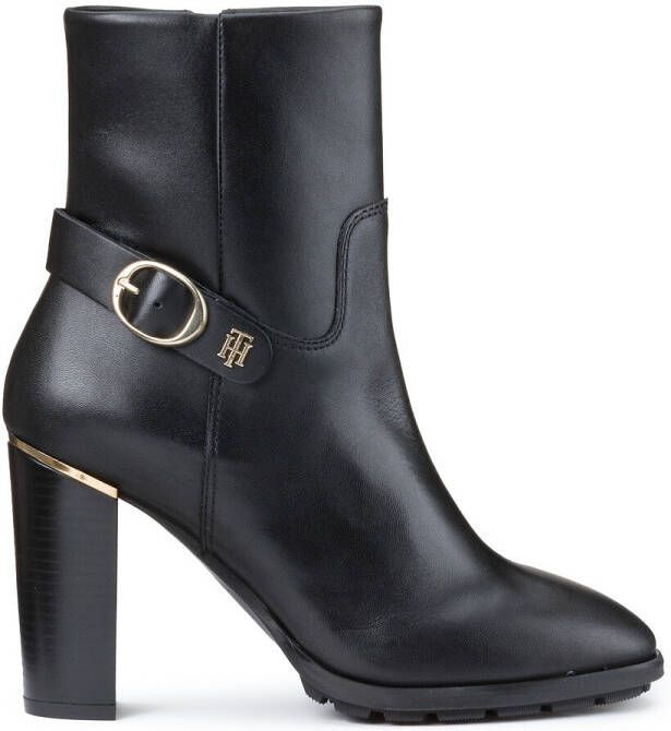 Tommy Hilfiger Zwarte Enkellaarsjes Belt High Heel Boot