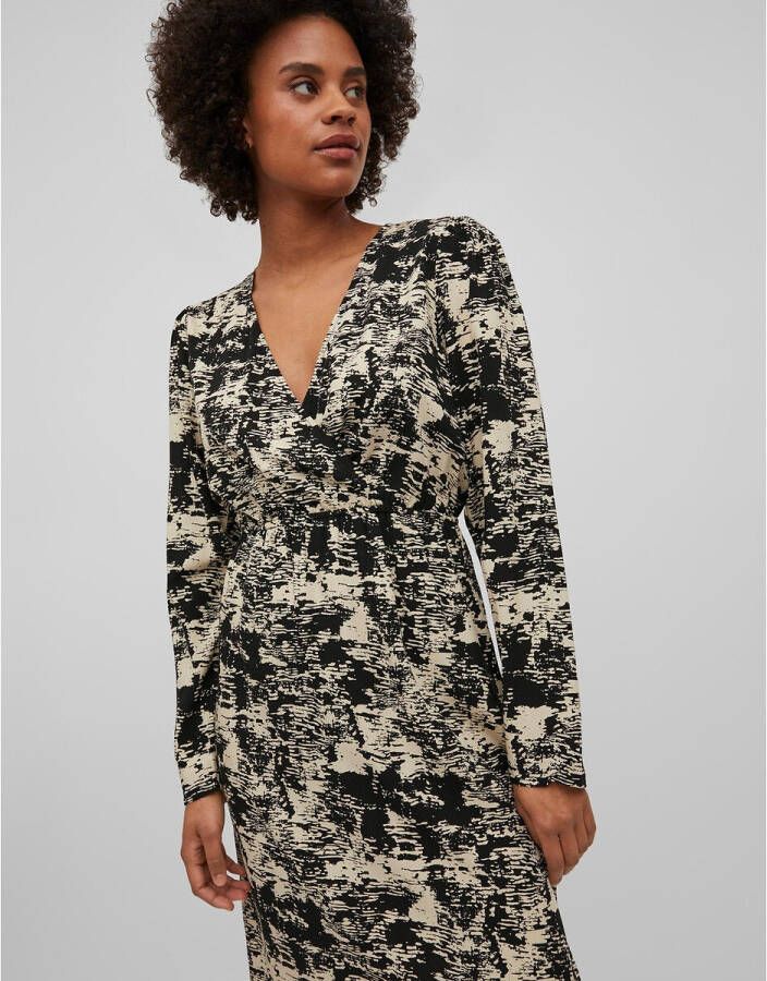Vila Jurk met V hals, lange mouwen, bedrukt