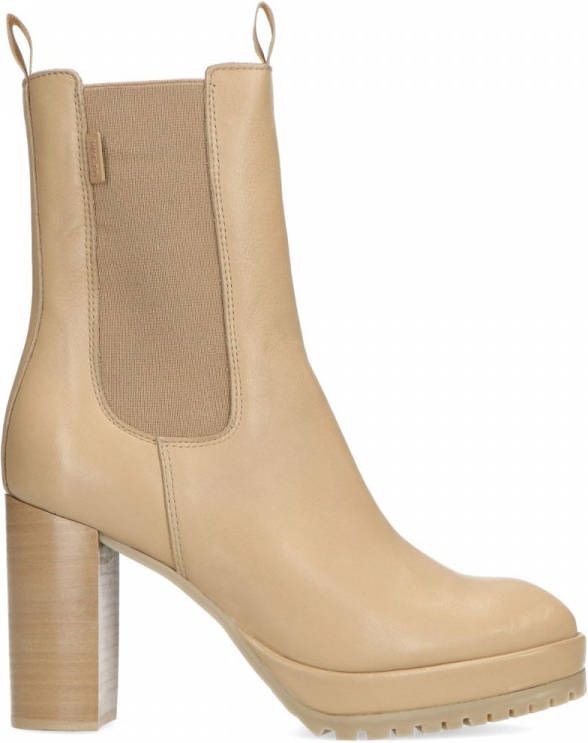 Manfield Beige leren chelsea boots met hoge hak