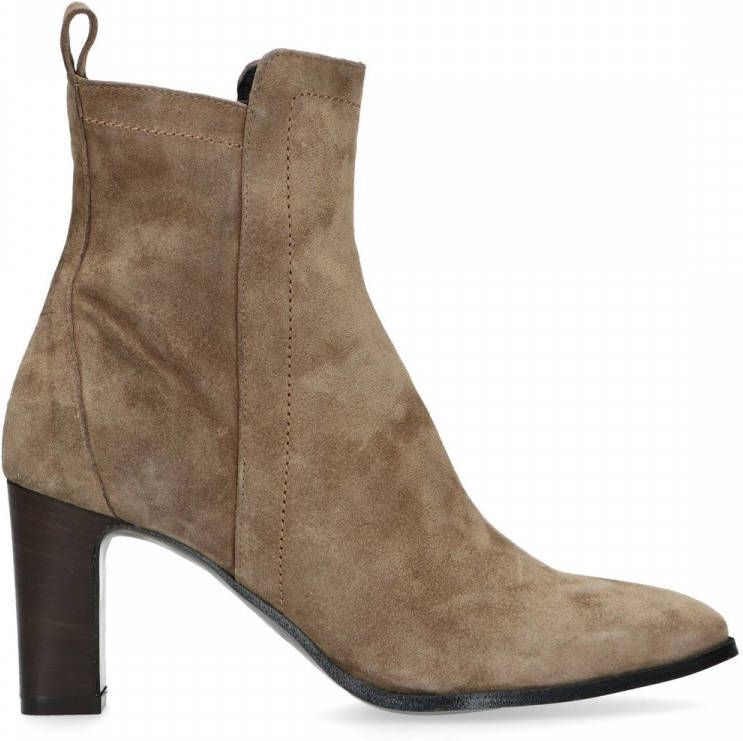 Manfield Beige suède enkellaarsjes met hak